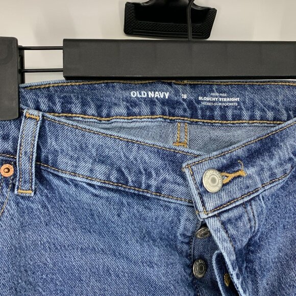 Old Navy Jeans High Rise Slouchy Straight Button Fly Blue Denim - Picture 4 of 9